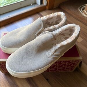 Vans Cream Sherpa Slip-On Shoes